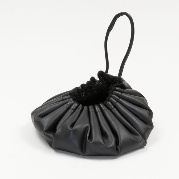 Simon Miller Faux Shearling & Faux Leather Reversible Scrunch Bag Black